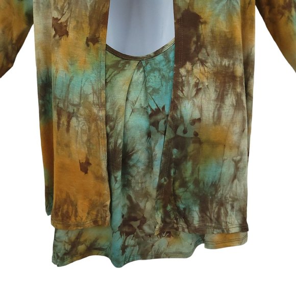 Andree by Unit Top Open Back Womens Size M Long Sleeve Green Brown Pullover - Picture 8 of 14